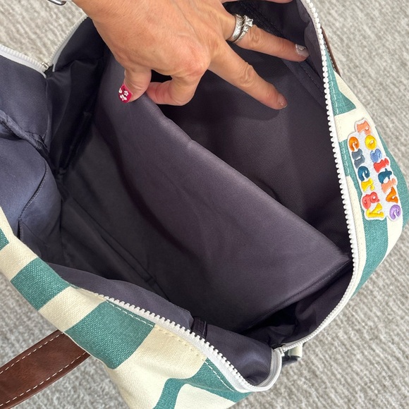 Maika Recycled Canvas Zippered Backpack in Malibu Natural & Teal Vegan Straps - Picture 7 of 13